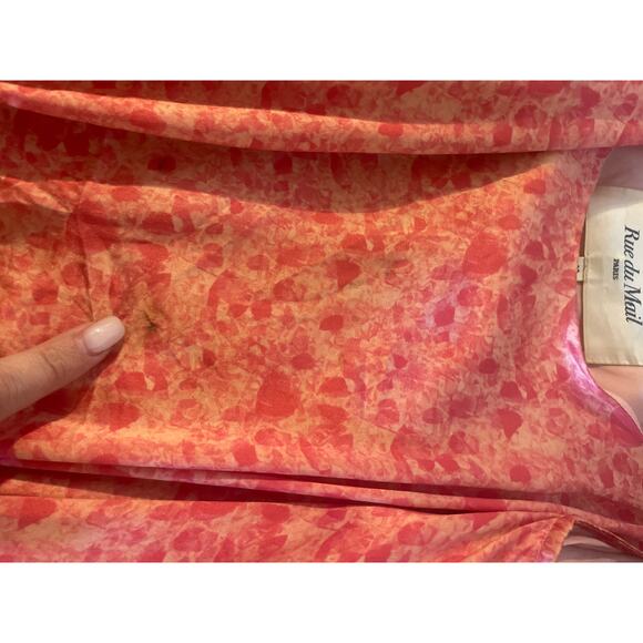 Vintage RUE Du MAIL Pink Satin Printed Drop Waist Dress FEMININE Silk Size 38 S - Picture 7 of 10